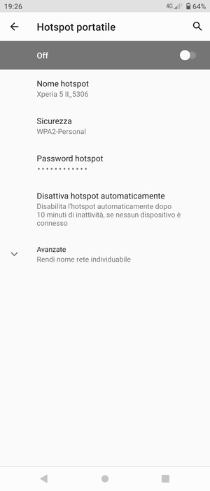 Seleziona Password hotspot