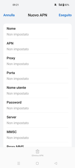 Inserisci le informazioni di Internet