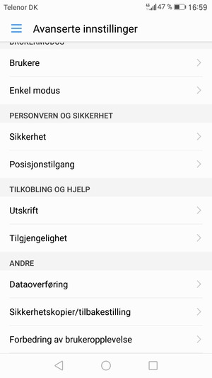 Bla til og velg Sikkerhetskopier/tilbakestilling