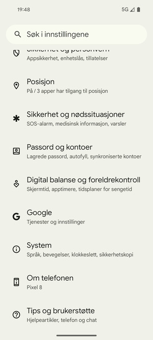 Bla til og velg Passord og kontoer