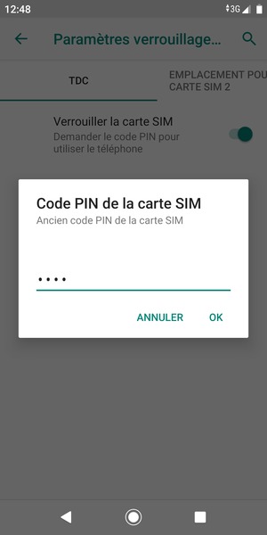 Saisissez votre Ancien code PIN de la carte SIM et sélectionnez OK