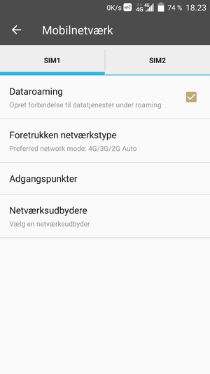 Slå Dataroaming til eller fra