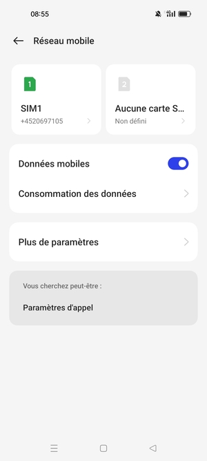 Sélectionnez SIM1 ou SIM2