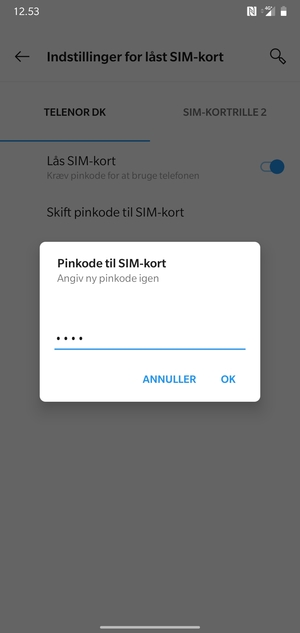 Bekræft din nye pinkode til SIM-kort og vælg OK