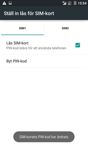 Din PIN-kod för SIM-kort har bytts