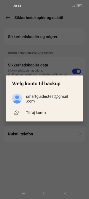 Vælg din sikkerhedskopi-konto