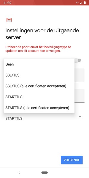 Selecteer Geen en VOLGENDE