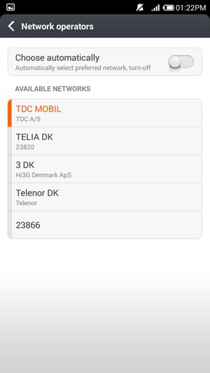 Select a network operator from the list