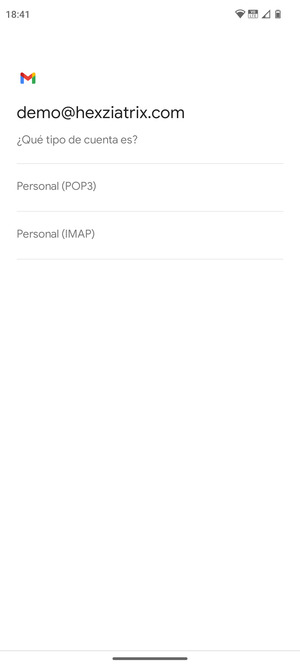 Seleccione Personal (POP3) o Personal (IMAP)