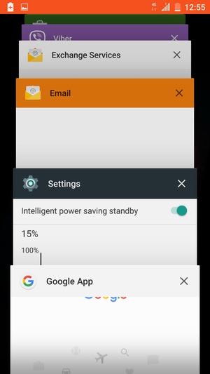 Select the X icon to close running apps
