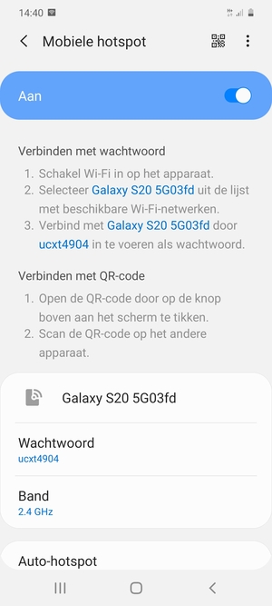 Uw telefoon is nu geïnstalleerd voor gebruik als modem