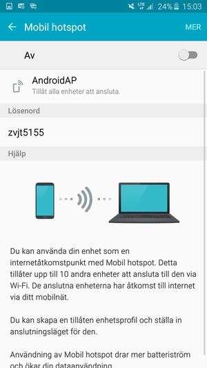 Tryck på Meny-knappen eller välj  MER