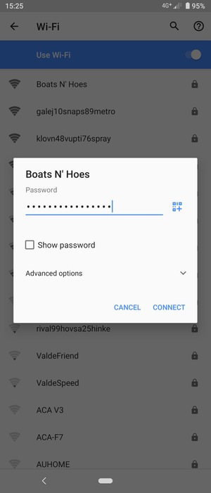 Enter the Wi-Fi password and select CONNECT