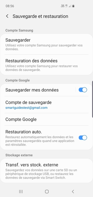 Sélectionnez Compte de sauvegarde