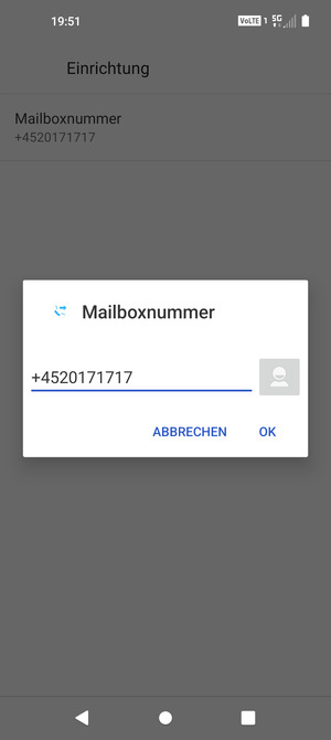 Geben Sie die Mailboxnummer ein und wählen Sie OK