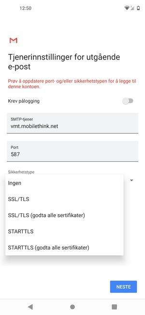 Velg Ingen og NESTE