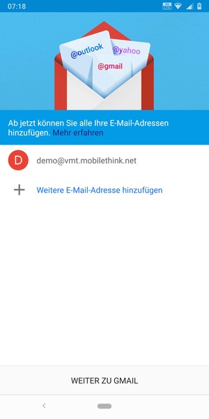 Wählen Sie WEITER ZU GMAIL