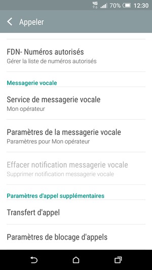 Faites défiler et sélectionnez Paramètres de la messagerie vocale