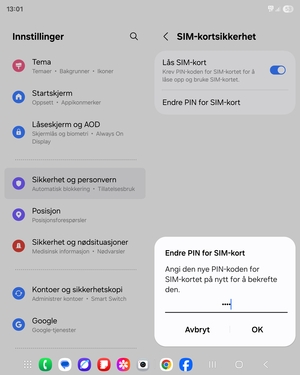 Bekreft din nye PIN-kode for SIM-kort og velg OK