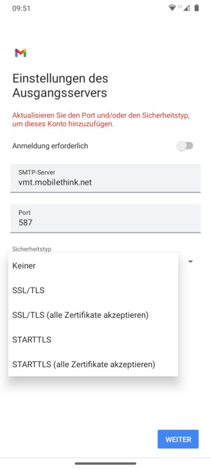 Wählen Sie Keiner und wählen Sie WEITER