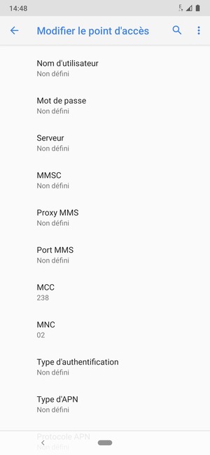 Faites défiler vers le bas et saisissez les informations Internet