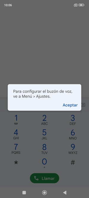 Si el correo de voz no está configurado, seleccione Aceptar