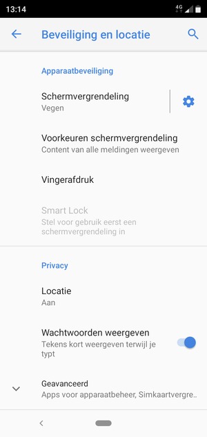 Scroll naar en selecteer Geavanceerd