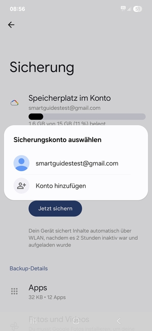 Wählen Sie Ihr Sicherungskonto