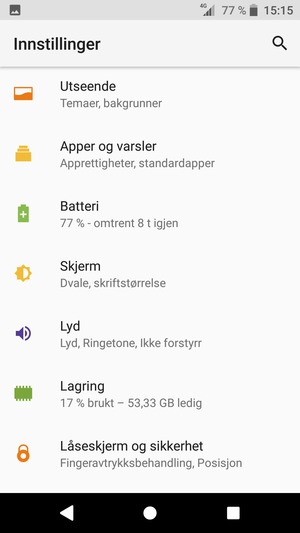 Gå tilbake til Innstillinger-menyen og bla til og velg Batteri