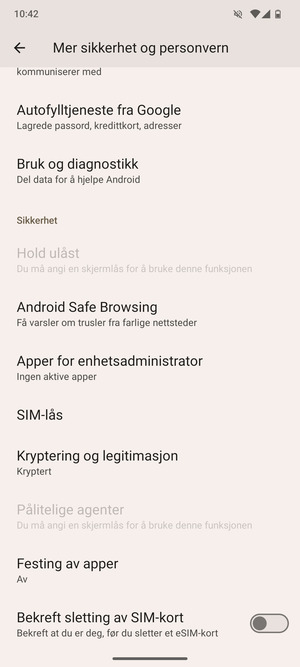 Bla til og velg SIM-lås