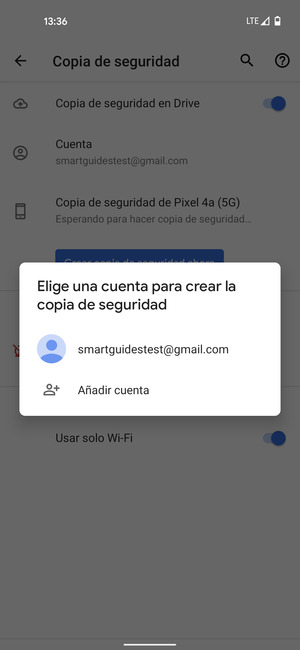 Seleccione su cuenta de copia de seguridad