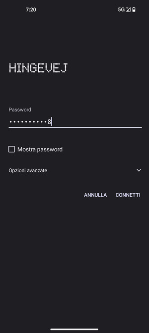 Inserisci la password del Wi-Fi e seleziona CONNETTI