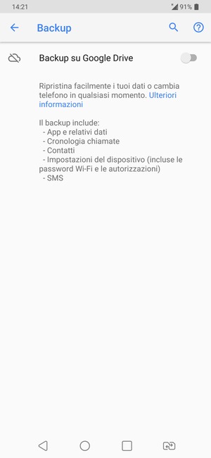 Attiva Backup su Google Drive
