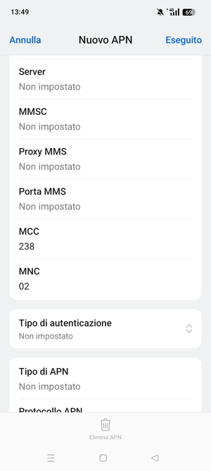 Scorri verso il basso e inserisci le informazioni degli MMS