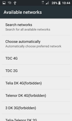 Select a network operator from the list