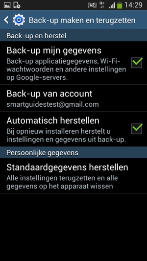 Selecteer uw Back-up van account
