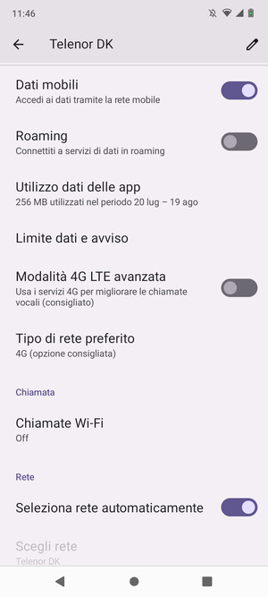 Per modificare la rete, in presenza di problemi, disattiva Seleziona rete automaticamente