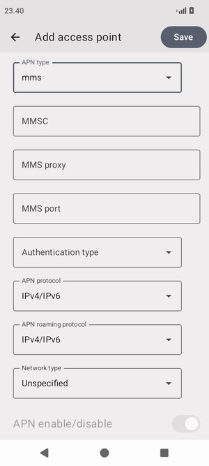 Scroll down and enter MMS information