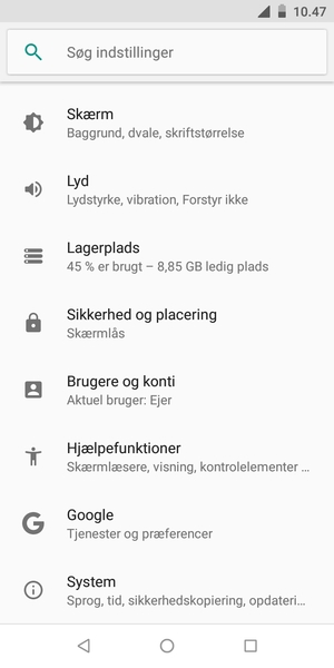Scroll til og vælg Sikkerhed og placering