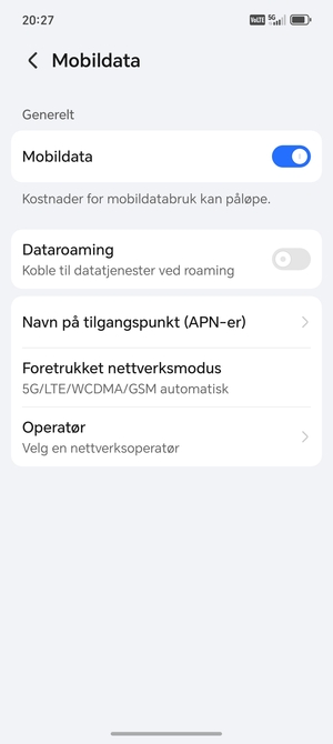 Velg Navn på tilgangspunkt (APN-er)