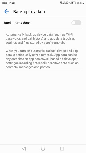 Turn on Back up my data