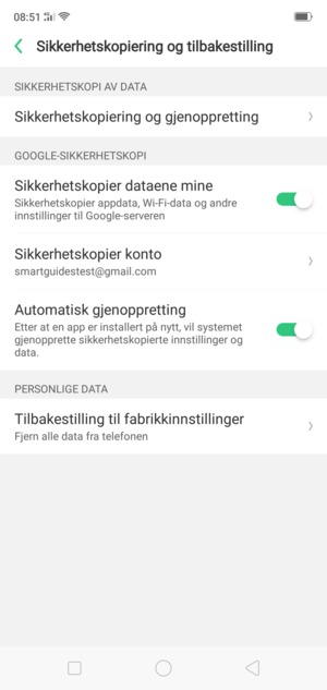 Velg Sikkerhetskopier konto