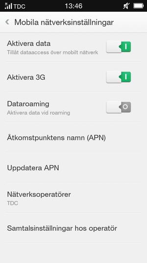 Välj Åtkomstpunktens namn (APN)