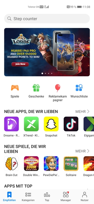 Wählen Sie die Suchleiste