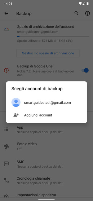 Seleziona il tuo account di backup