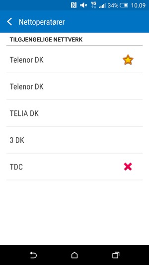 Velg en nettverksoperatør fra listen