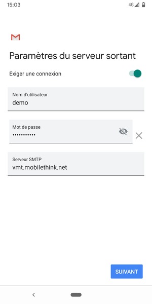 Saisissez l'adresse du serveur sortant