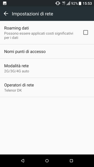 Per modificare la rete, in presenza di problemi, seleziona Operatori di rete