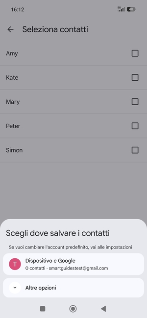 Seleziona  Dispositivo e Google