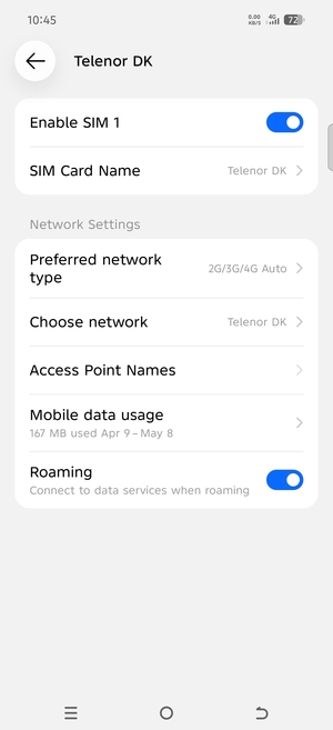 Turn Roaming on or off